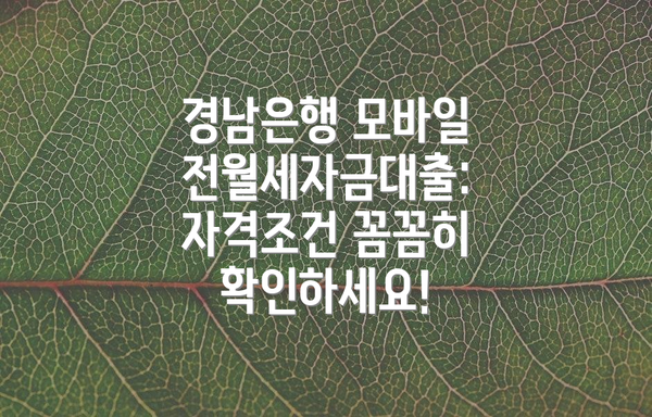 경남은행 모바일 전월세자금대출: 자격조건 꼼꼼히 확인하세요!