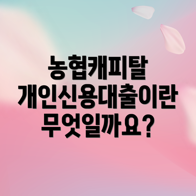 농협캐피탈 개인신용대출이란 무엇일까요?