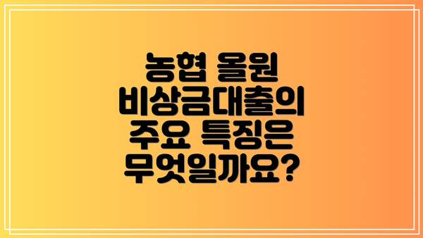 농협 올원 비상금대출의 주요 특징은 무엇일까요?