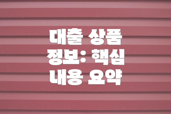 대출 상품 정보: 핵심 내용 요약