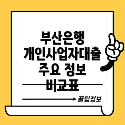 부산은행 개인사업자대출 주요 정보 비교표