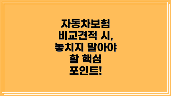 자동차보험 비교견적 시, 놓치지 말아야 할 핵심 포인트!