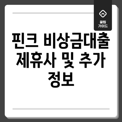 핀크 비상금대출 제휴사 및 추가 정보