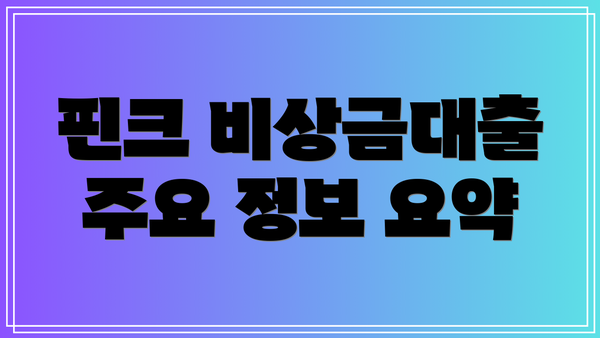 핀크 비상금대출 주요 정보 요약