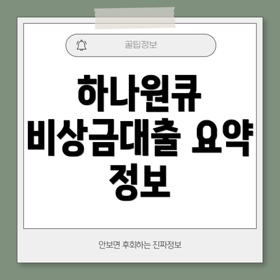 하나원큐 비상금대출 요약 정보