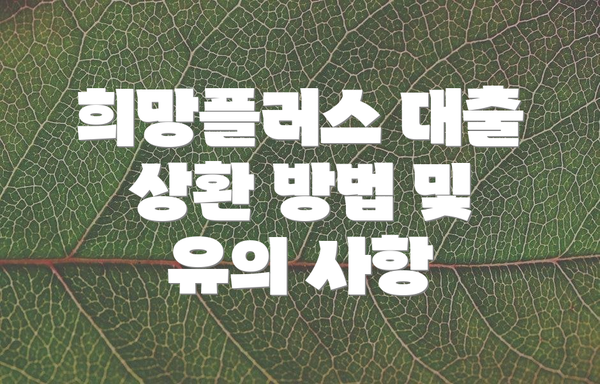 희망플러스 대출 상환 방법 및 유의 사항