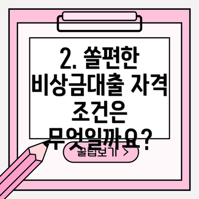 2. 쏠편한 비상금대출 자격 조건은 무엇일까요?