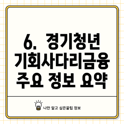 6.  경기청년기회사다리금융 주요 정보 요약