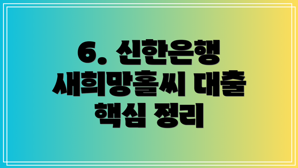 6. 신한은행 새희망홀씨 대출 핵심 정리