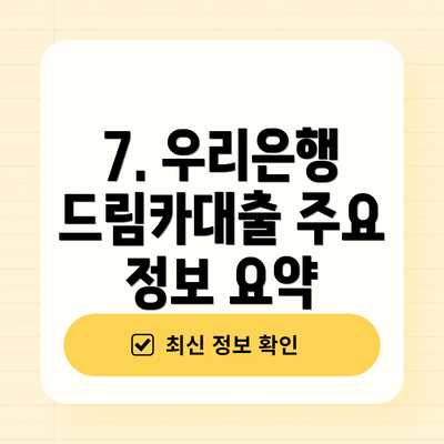 7. 우리은행 드림카대출 주요 정보 요약