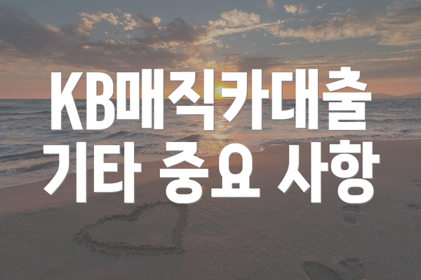 KB매직카대출 기타 중요 사항
