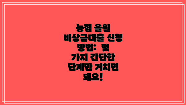 농협 올원 비상금대출 신청 방법:  몇 가지 간단한 단계만 거치면 돼요!