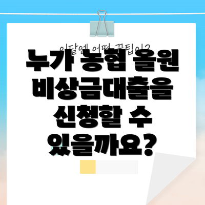 누가 농협 올원 비상금대출을 신청할 수 있을까요?