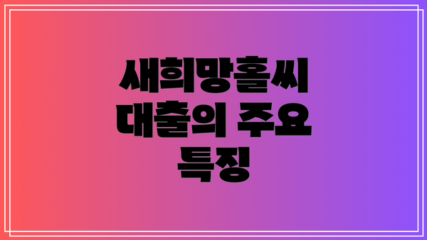 새희망홀씨 대출의 주요 특징