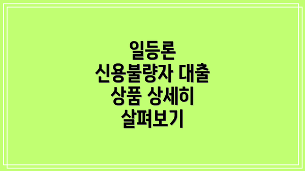 일등론 신용불량자 대출 상품 상세히 살펴보기